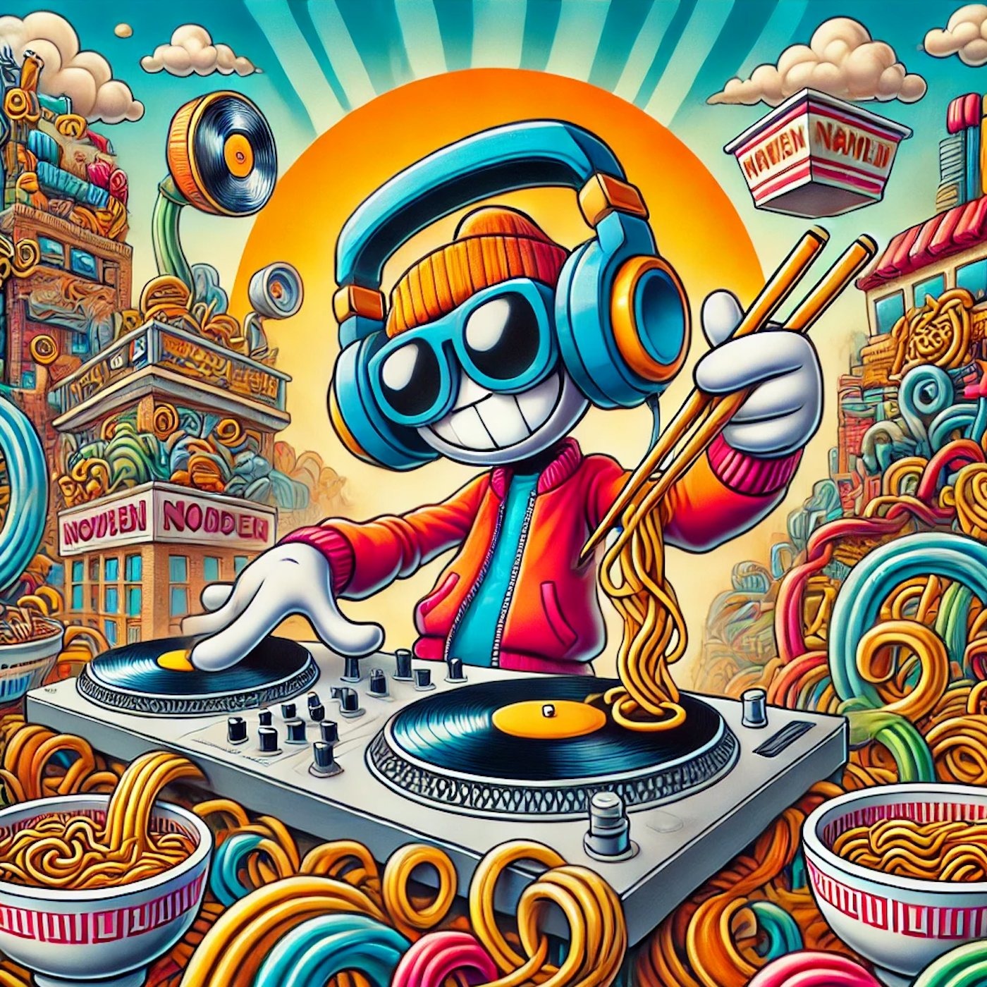 DJNUDLZ illustrated breakbeat DJ artwork